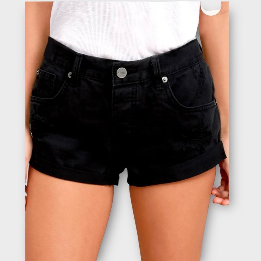 Lulus Amuse Society Crossroads Black Distressed Denim Shorts Women’s Size 25